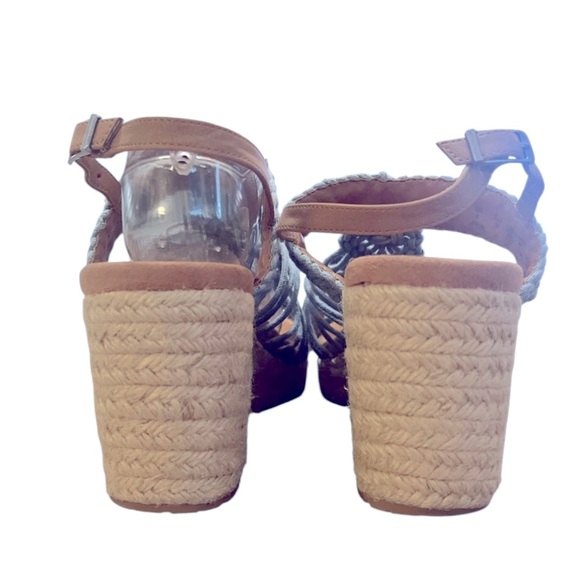 Zodiac Blue and Tan Wedge Sandals with Espadrille Heel - Picture 5 of 5